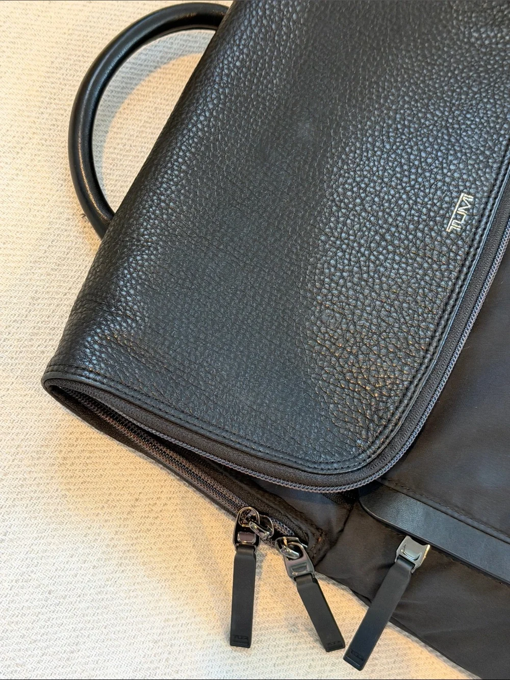 Authentic Tumi Black Nylon and Leather Top-Handle Backpack like new condition